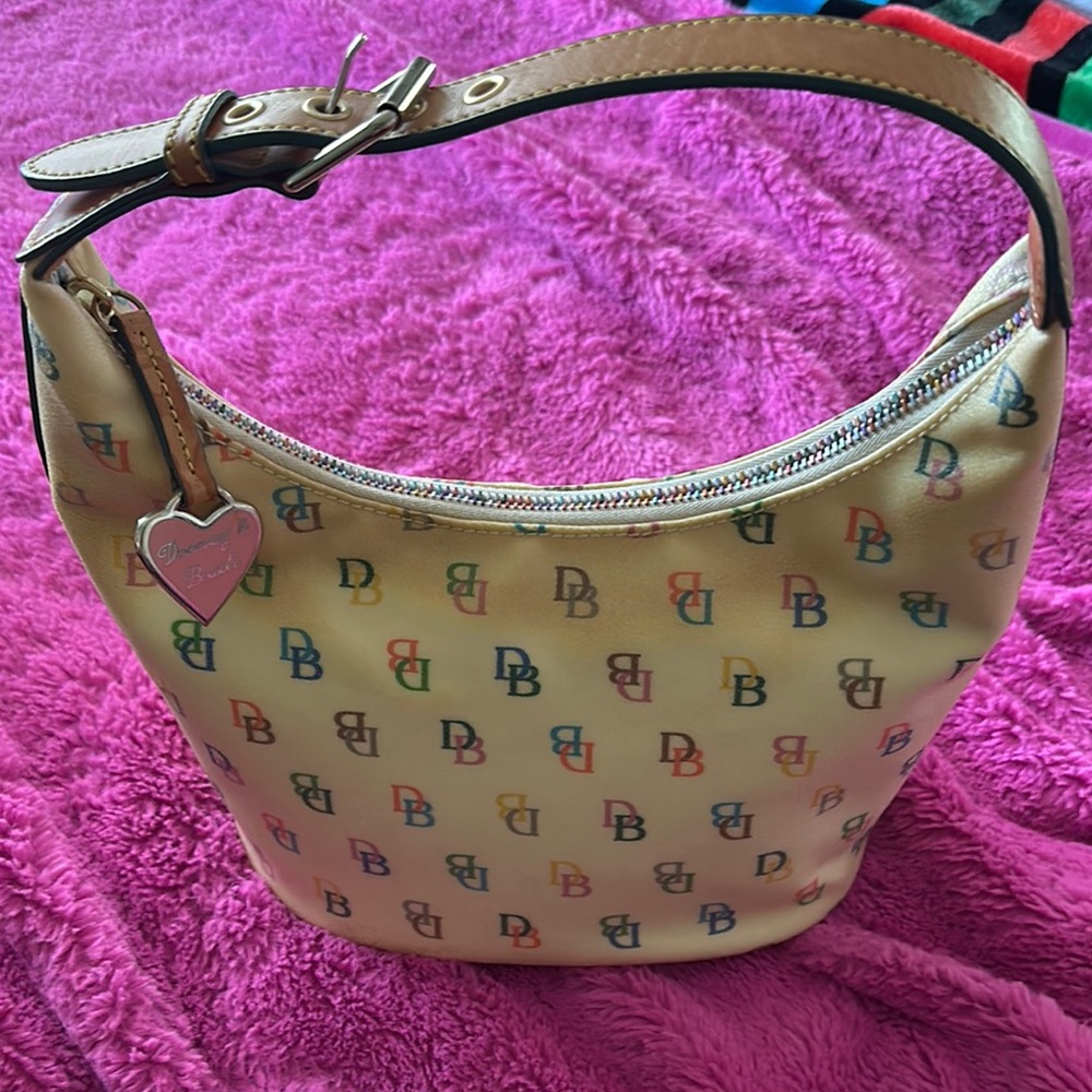 Dooney & Bourke Tan Hobo Bag with Logo Pattern